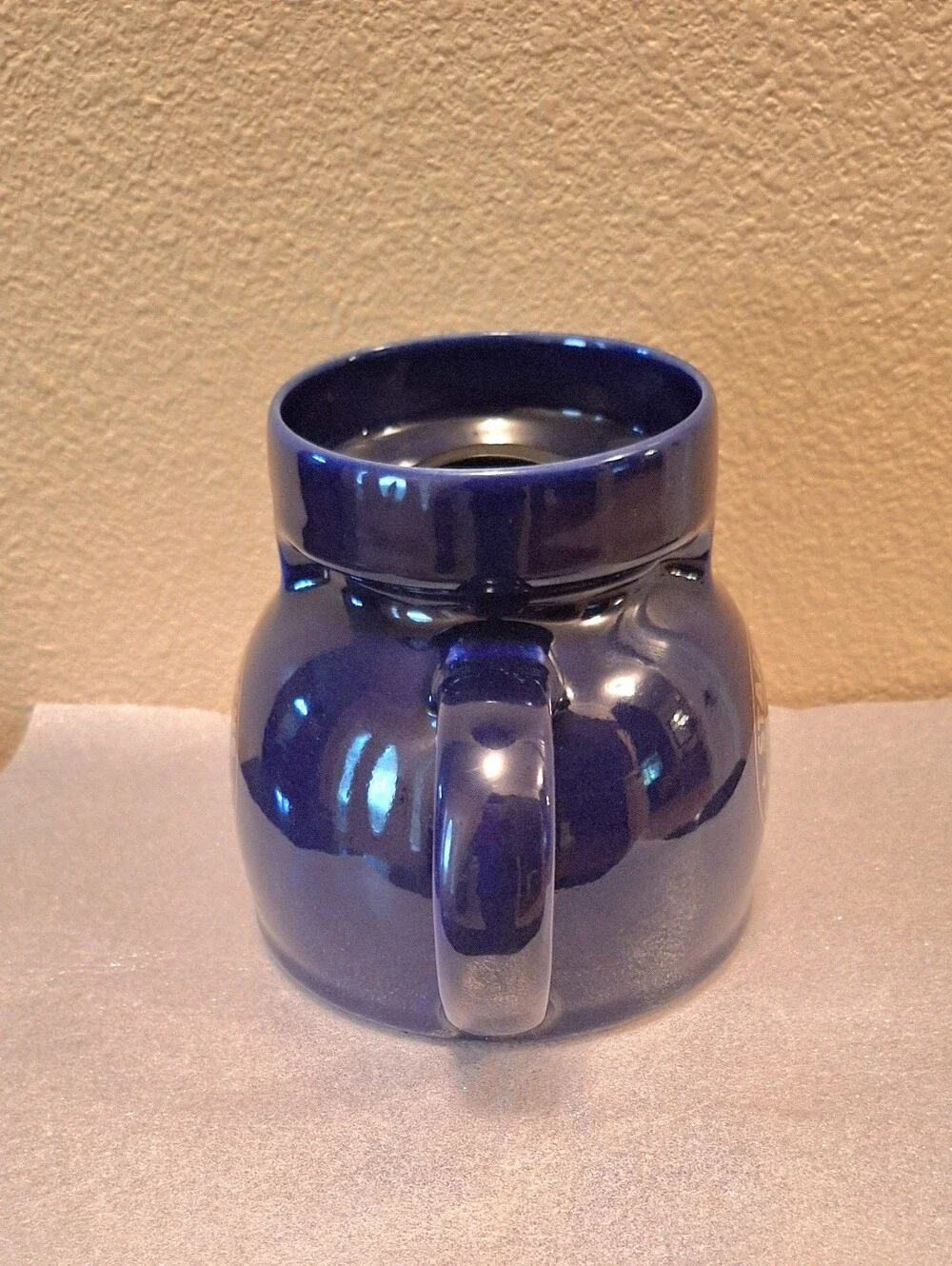 Vintage Starbucks Blue FAT Boy Travel Mug & Lid. Ceramic With Gold Logo